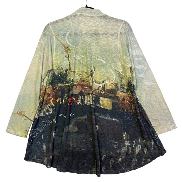 Ineah Green Multicolor Art To Wear Hi Lo Tunic Top Size Medium - Picture 4 of 7